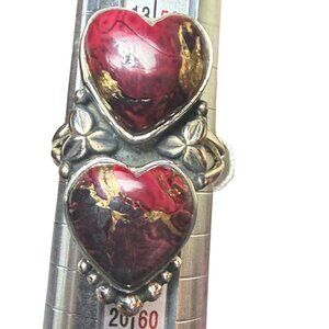 Romantic Double Heart Red Stone & Sterling Silver 7.5 Ring